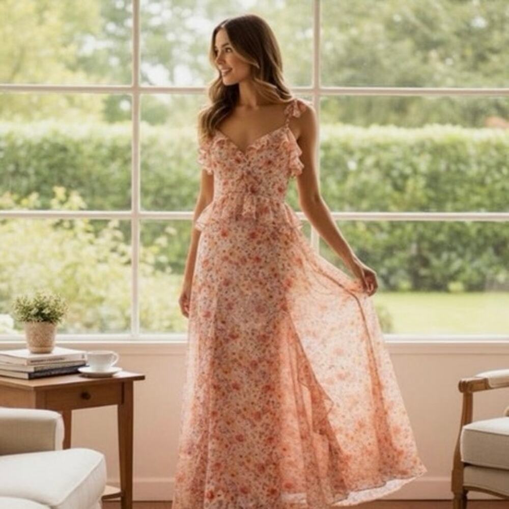 AQUA Floral Ruffle Trim Maxi Dress Size Junior XL